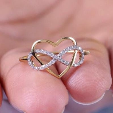 Infinity Heart Diamond Ring, 14k Solid Gold, Natural Diamonds, Proposal Love Ring, , Everyday Jewelry Gift For Her