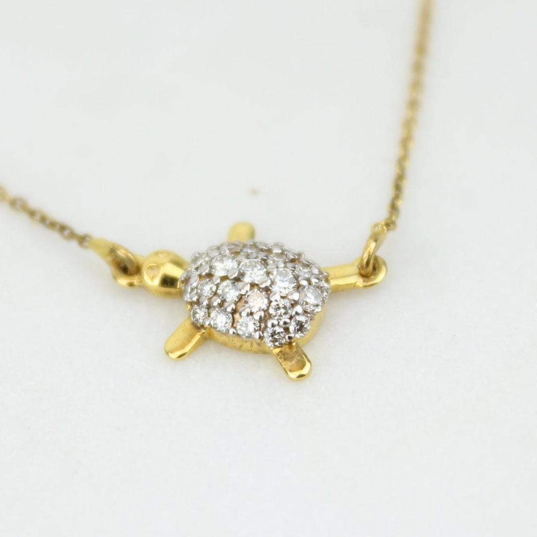 Diamond Turtle Pendant Necklace, 14k Solid Gold, Natural Diamonds, , Good Luck Charm Necklace, Animal Jewelry Gift For Her