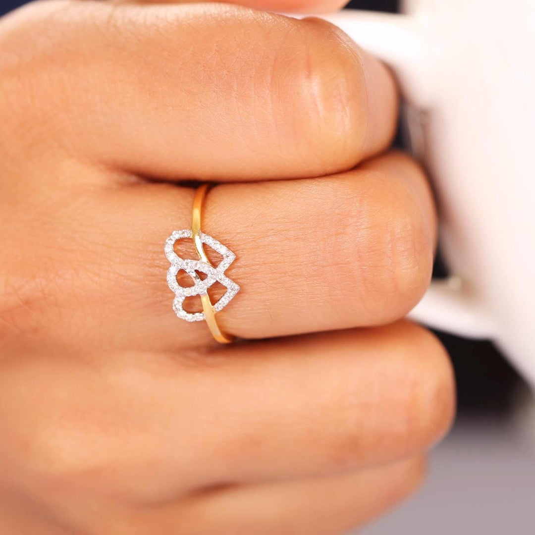 Double Heart Diamond Ring, 14k Solid Gold, Natural Diamonds, Proposal Ring, , Everyday Jewelry Gift For Her