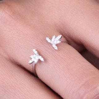 Center Open Diamond Cuff Ring, 14k Solid Gold, Natural Diamonds, , Everyday Floral Jewelry Gift For Her