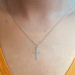 Load image into Gallery viewer, Cross Diamond Charm Pendant, 14k Solid Gold, Natural Diamonds, Baptism Gift for Her, Religious Protective Necklace, Communion Cross Bracelet
