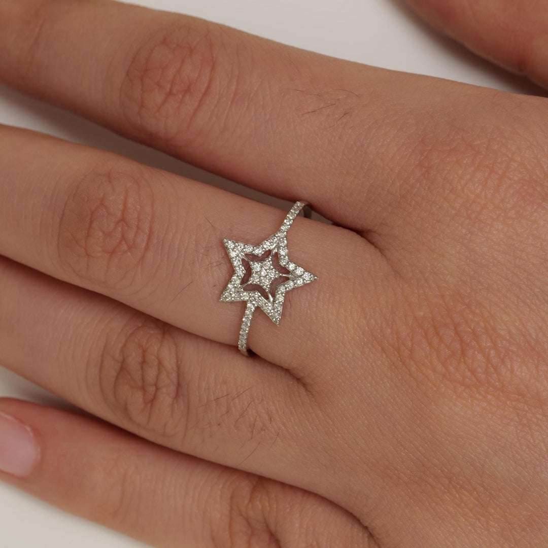 Star Diamond Ring, 14k Solid Gold, Natural Diamonds, Everyday Stackable Ring, Celestial Jewelry, Gift For Her