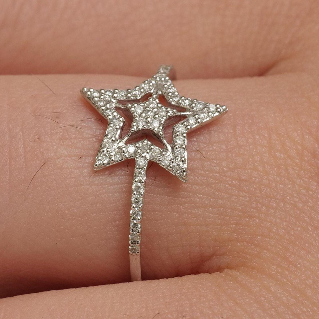 Star Diamond Ring, 14k Solid Gold, Natural Diamonds, Everyday Stackable Ring, Celestial Jewelry, Gift For Her