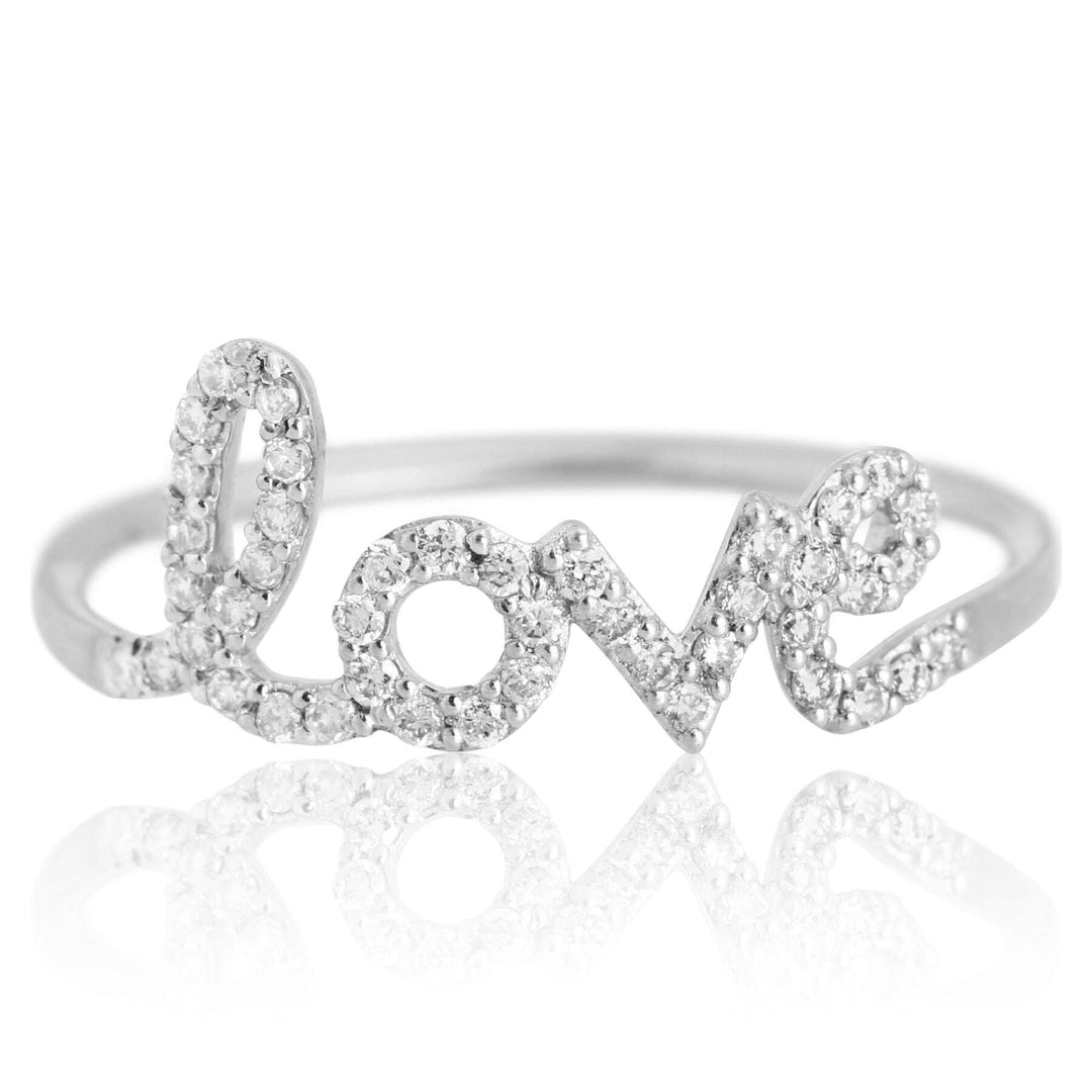 Love Diamond Handwritten Ring, 14K Solid Gold, Natural Diamonds, Script Proposal Ring, , Everyday Jewelry Gift For Her