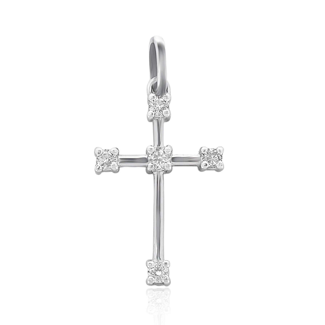 Cross Natural Diamond Half Bezel Set Pendant: 14k Solid Gold Communion Jewellery, Certified Jewelry