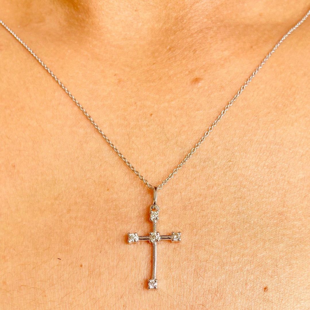 Cross Diamond Pendant in 14k Solid Gold, Natural Diamond Cross Necklace With Adjustable Chain, Half Bezel Setting, Communion Gift for her