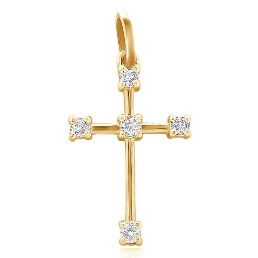 Cross Diamond Pendant in 14k Solid Gold, Natural Diamond Cross Necklace With Adjustable Chain, Half Bezel Setting, Communion Gift for her