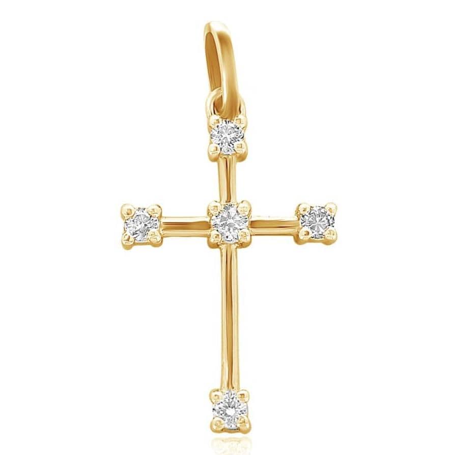 Cross Natural Diamond Half Bezel Set Pendant: 14k Solid Gold Communion Jewellery, Certified Jewelry