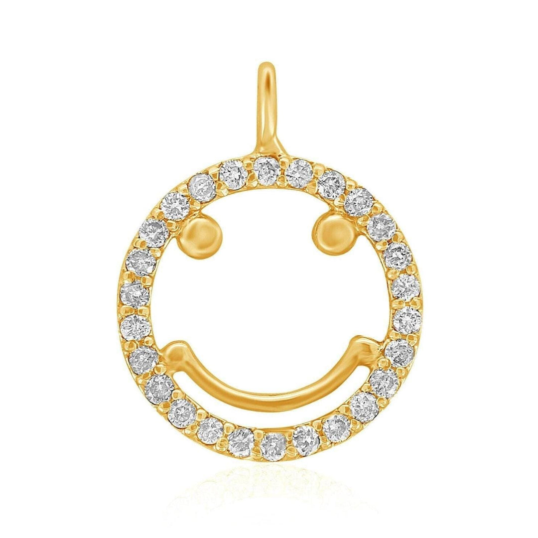 Smiley Diamond Charm Pendant, Emoji Charm, 14k Solid Gold, Natural Diamonds, , Everyday Jewelry Gift For Her