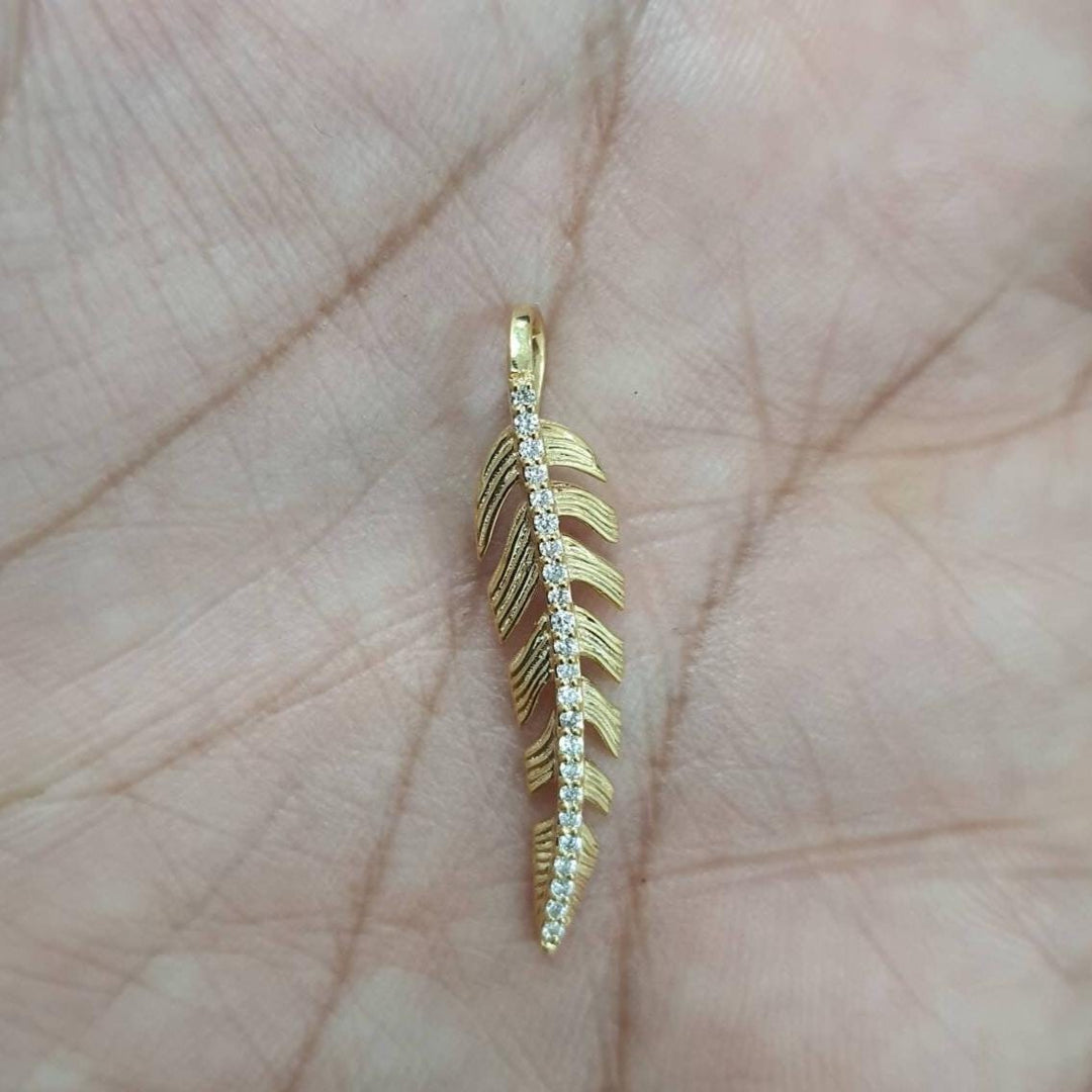 Leaf Diamond Pendant, 14k Solid Gold, Everyday Floral Jewelry, Natural Diamonds, Gift For Her