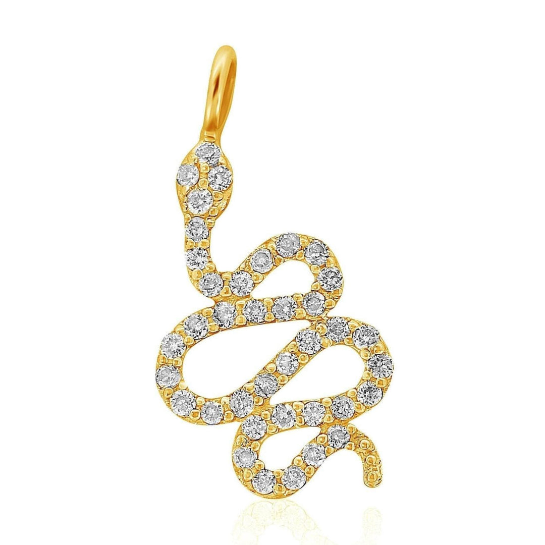 Snake Diamond Charm Pendant, 14K Solid Gold, Natural Diamonds, Stackable Serpent Necklace, Animal Bracelet, Gothic Jewelry, Gift for her