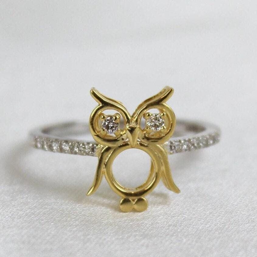 Owl Diamond Ring, 14k Solid Gold, Everyday Ring, Natural Diamonds, Animal Jewelry, Gift For Her