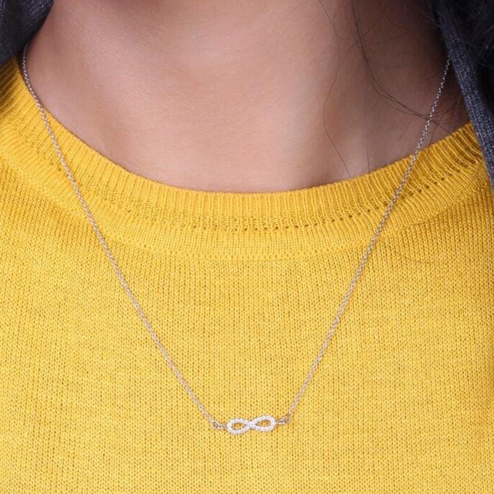 Infinity Charm Diamond Necklace, 14k Solid Gold, Natural Diamonds, Dainty Eternity Necklace, Minimalist Stacking Necklace, Gift For Her