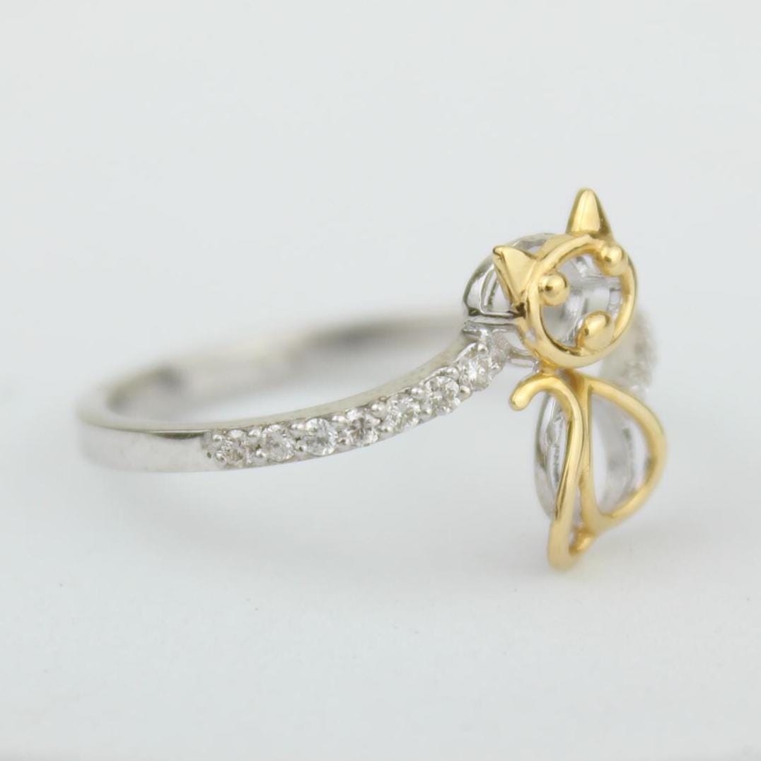Cat Diamond Ring, Animal Ring, 14k Solid Gold, Natural Diamonds, , Minimalist Kitty Ring, Everyday Jewelry Gift For Her