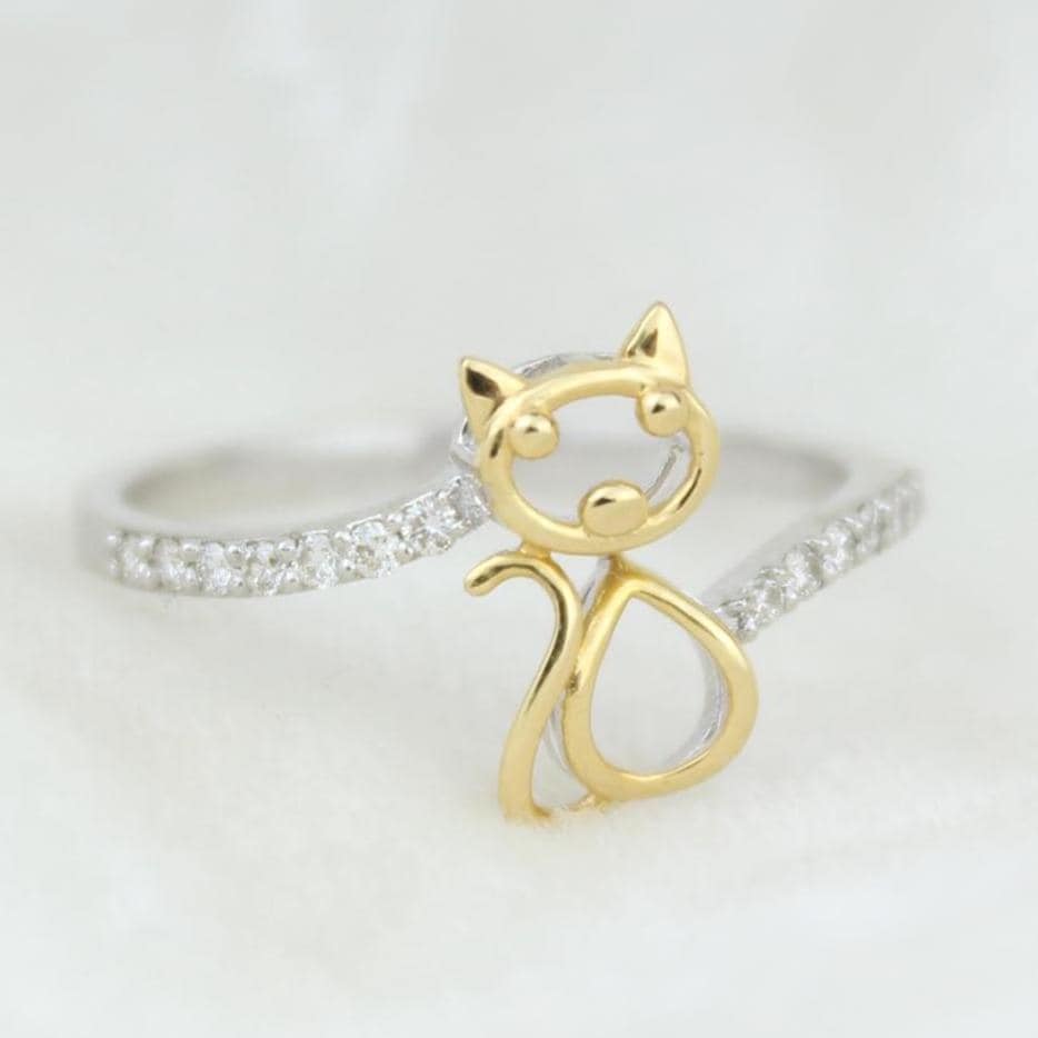 Cat Diamond Ring, Animal Ring, 14k Solid Gold, Natural Diamonds, , Minimalist Kitty Ring, Everyday Jewelry Gift For Her