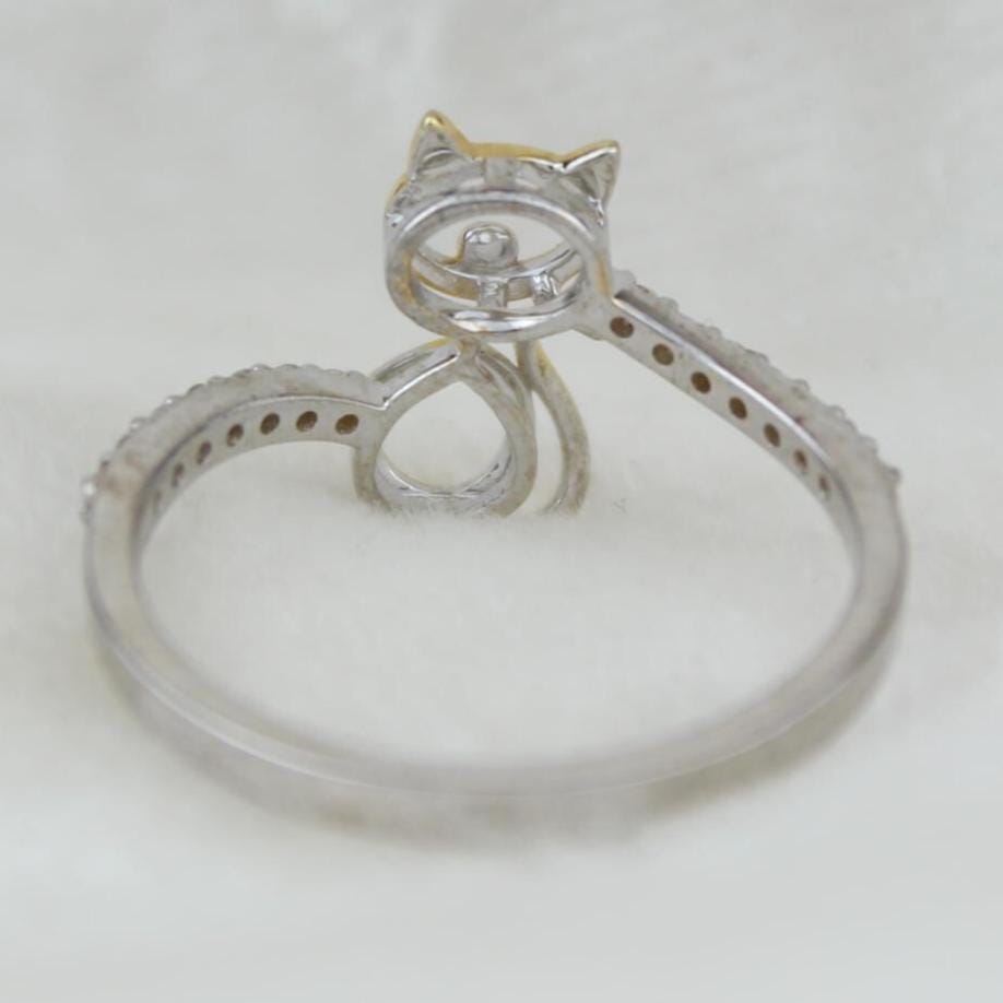 Cat Diamond Ring, Animal Ring, 14k Solid Gold, Natural Diamonds, , Minimalist Kitty Ring, Everyday Jewelry Gift For Her