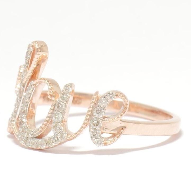 Diamond Love Ring, 14K Solid Gold, Proposal Ring, Natural Diamonds, Script Word Letter Ring, Romantic Statement Jewelry, Gift For Her