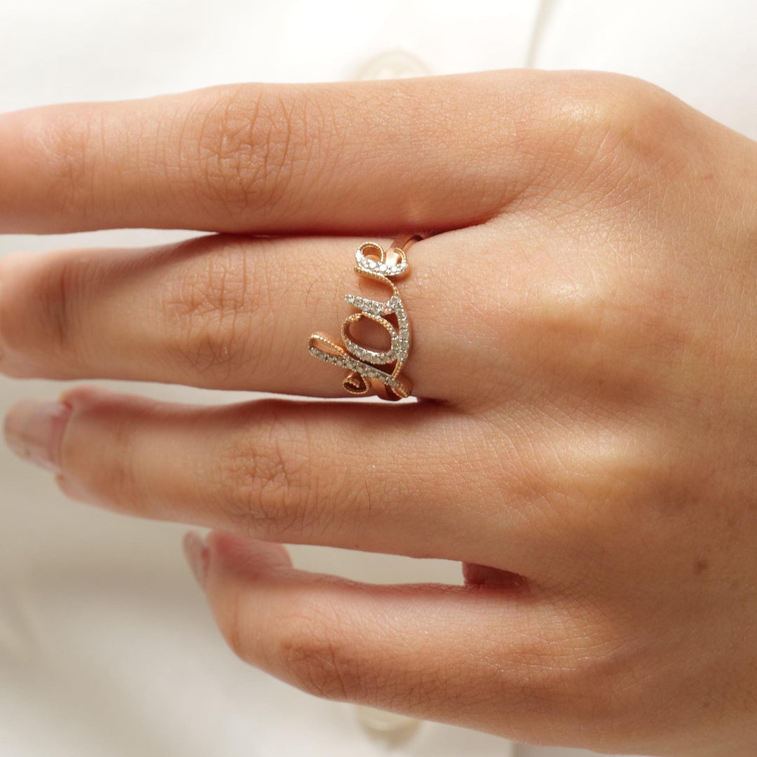 Diamond Love Ring, 14K Solid Gold, Proposal Ring, Natural Diamonds, Script Word Letter Ring, Romantic Statement Jewelry, Gift For Her