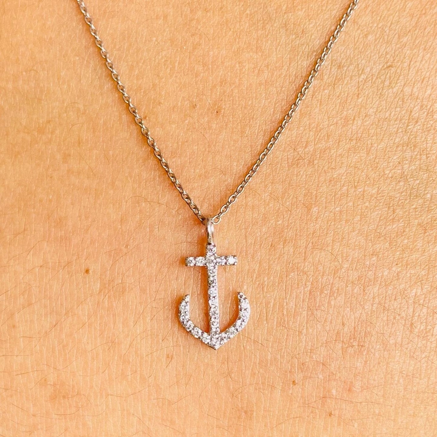 Anchor Natural Diamond Pendant Charm: 14k Solid Gold Minimalist Stacking Necklace, Ready To Ship, Certified Jewelry