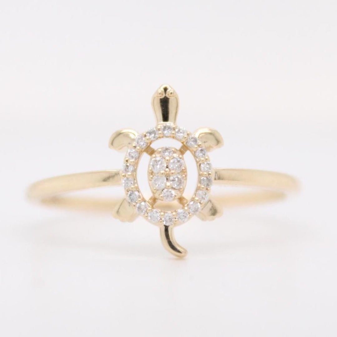 Turtle Diamond Ring, 14K Solid Gold, Natural Diamonds, Animal Ring, , Everyday Jewelry Gift For Her
