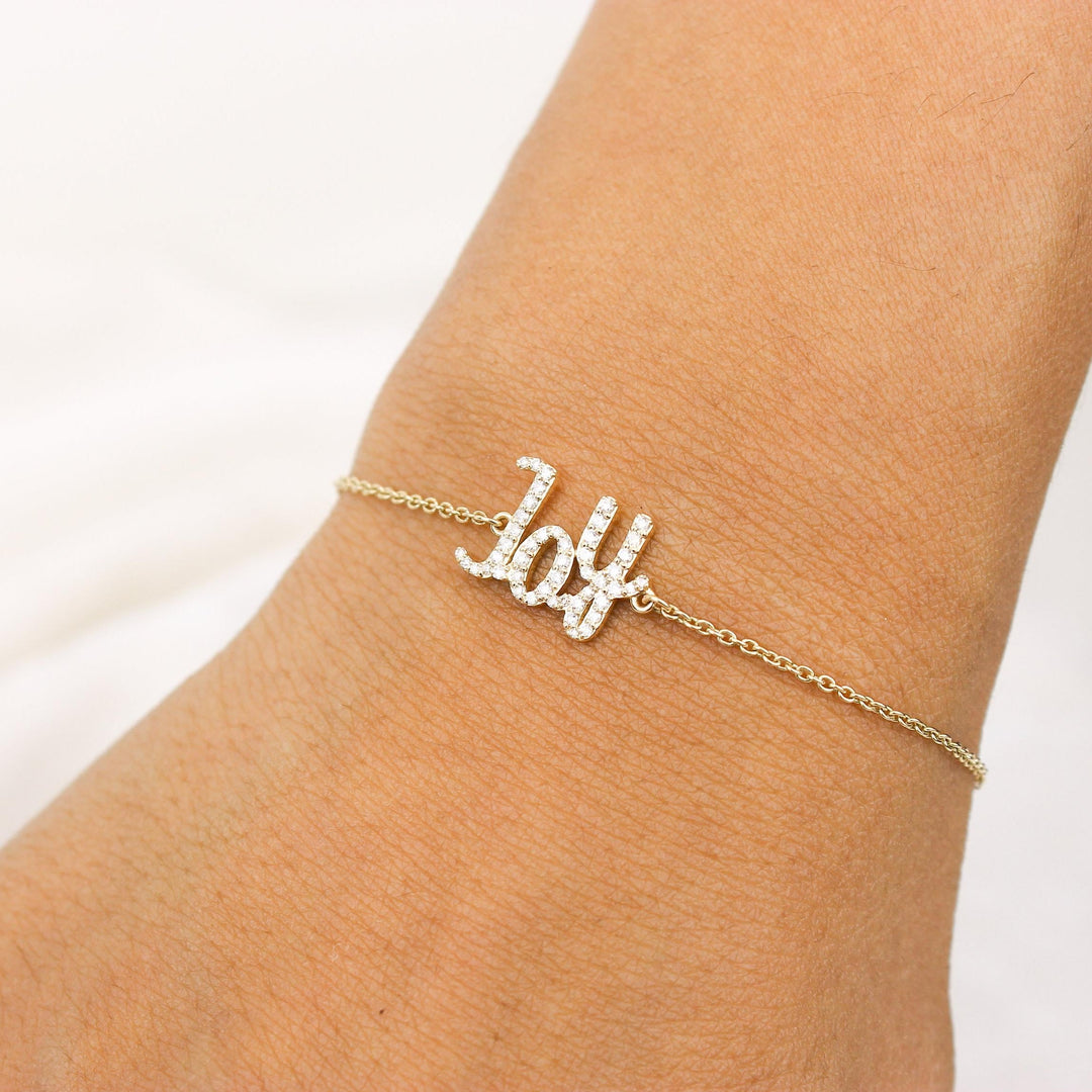 Joy Diamond Bracelet, 14k Solid Gold, Natural Diamonds, Affirmation Jewelry, Everyday Diamond Jewelry, Ready To Ship, Women&#39;s Day Gift
