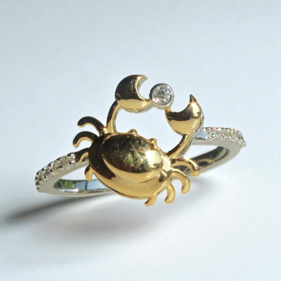 Zodiac Crab Diamond Ring, 14k Solid Gold, Natural Diamonds, Cancerian Sign, Minimalist Everyday Jewelry, Ready To Ship