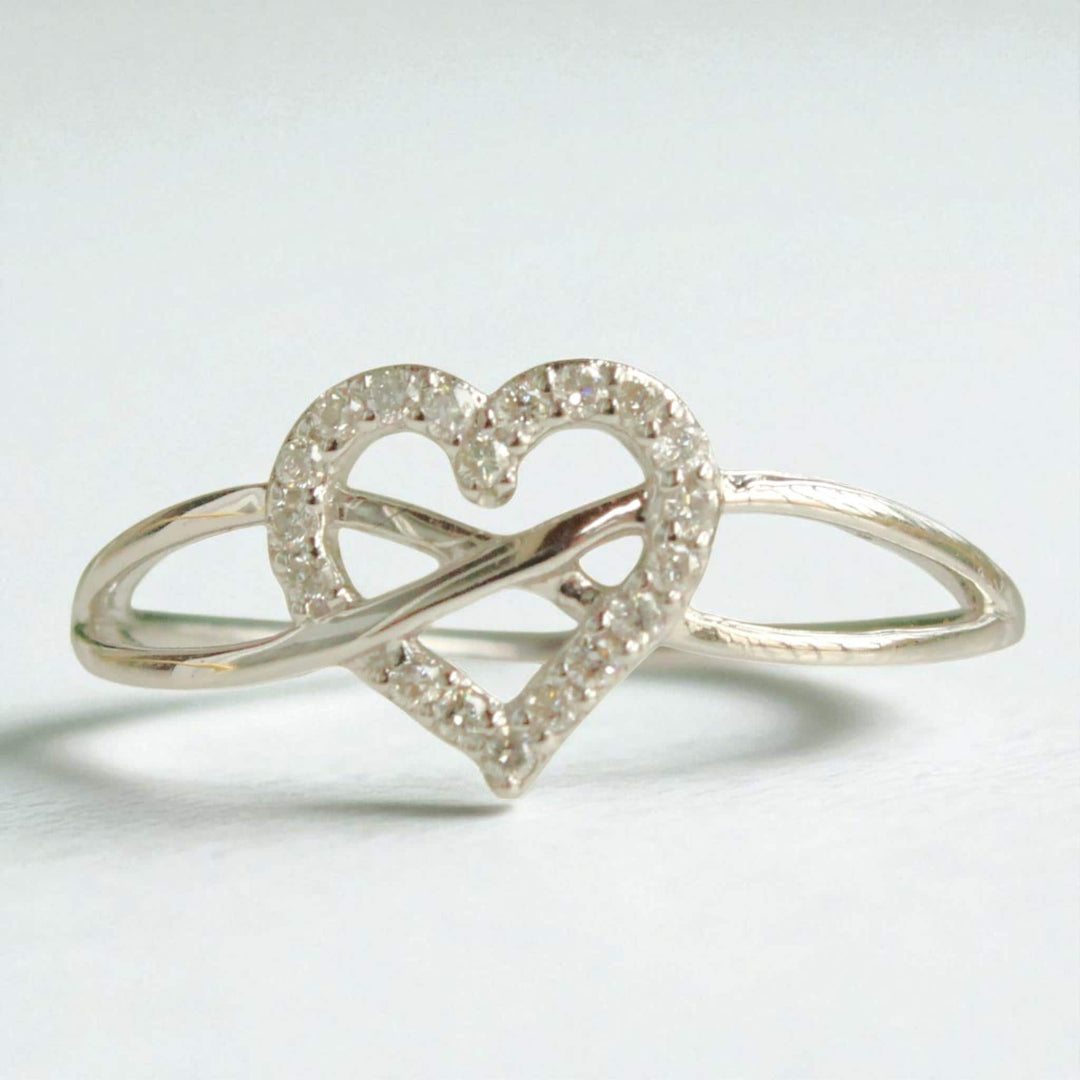 Heart Infinity Diamond Ring, 14k Solid Gold, Natural Diamonds, Promise Ring, , Everyday Stackable Jewelry Gift For Her