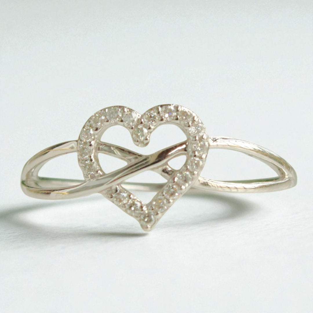 Heart Infinity Diamond Ring, 14k Solid Gold, Natural Diamonds, Promise Ring, , Everyday Stackable Jewelry Gift For Her