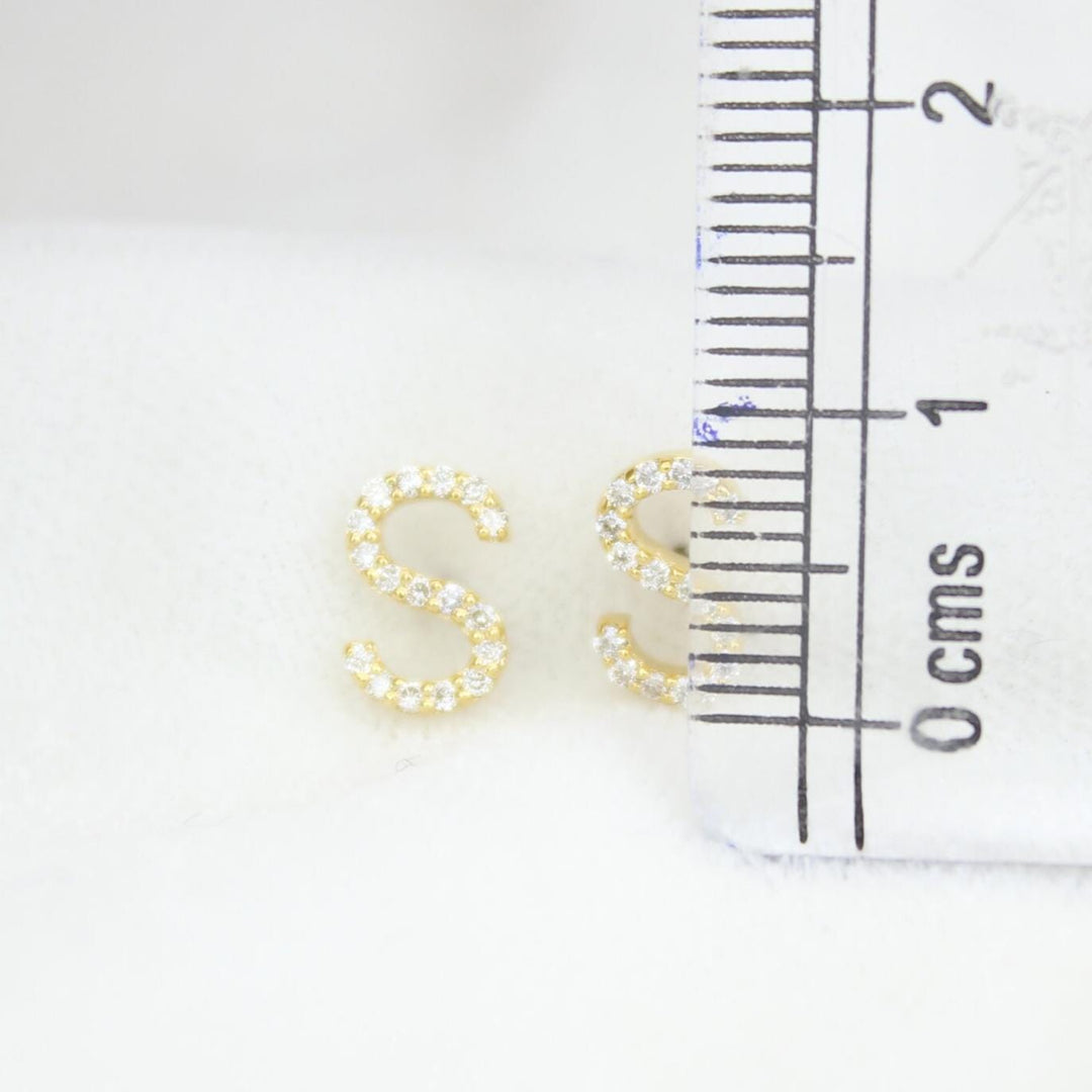 S-Initial Stud Earrings, 14K Solid Gold, Natural Diamond Letter Earrings, Gift for Her, Monogram Personalized Jewelry, Custom Pave Studs
