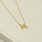 Load image into Gallery viewer, Personalized Initial Natural Diamond Necklace: 14k Solid Gold Stacking Flute Letter Charm, Custom Jewellery, Certified Jewelry
