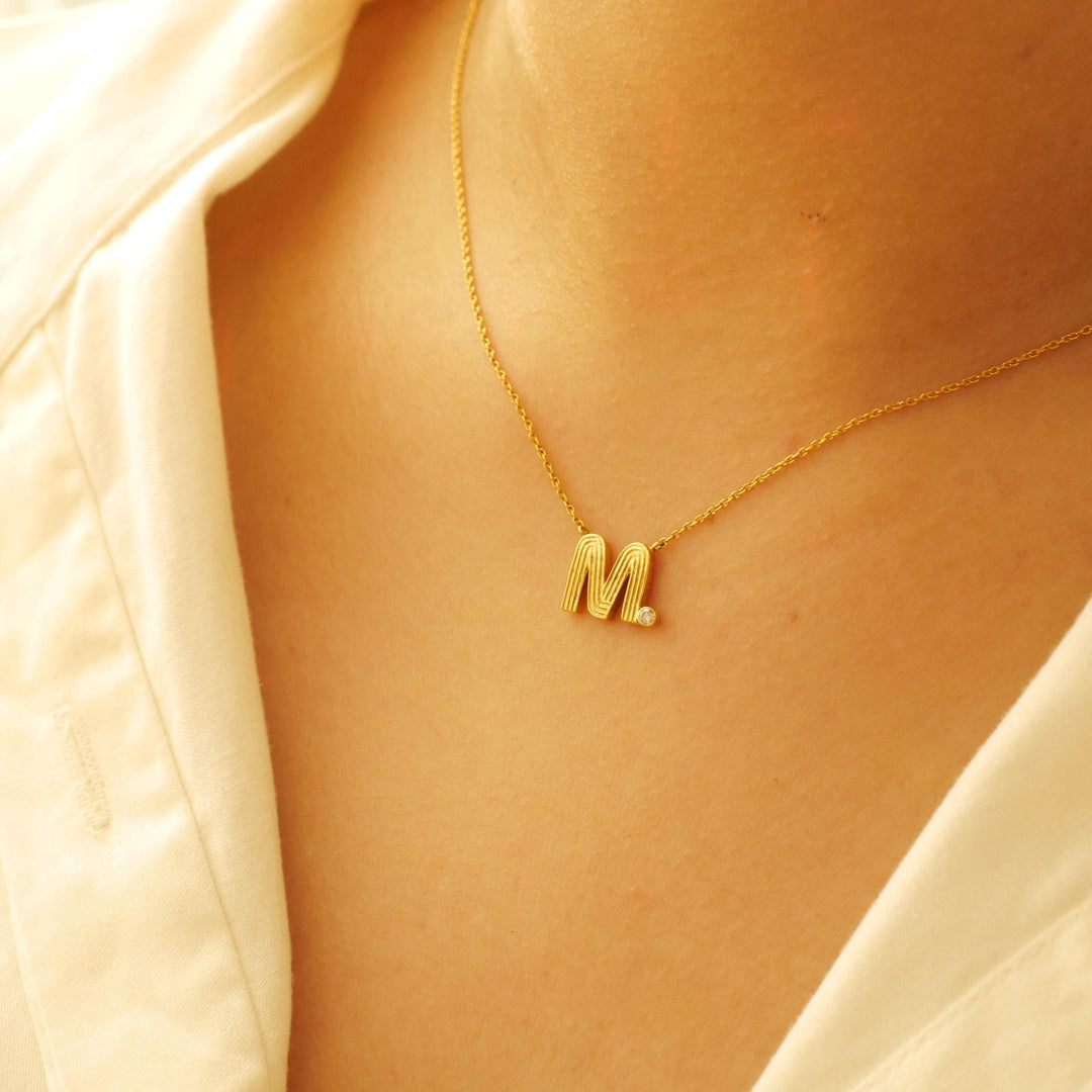 Personalized Initial Diamond Necklace, 14k Solid Gold, Natural Diamonds, Stacking Flute Letter Charm, Everyday Minimalist Custom Jewelry