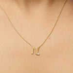 Load image into Gallery viewer, Personalized Initial Natural Diamond Necklace: 14k Solid Gold Stacking Flute Letter Charm, Custom Jewellery, Certified Jewelry
