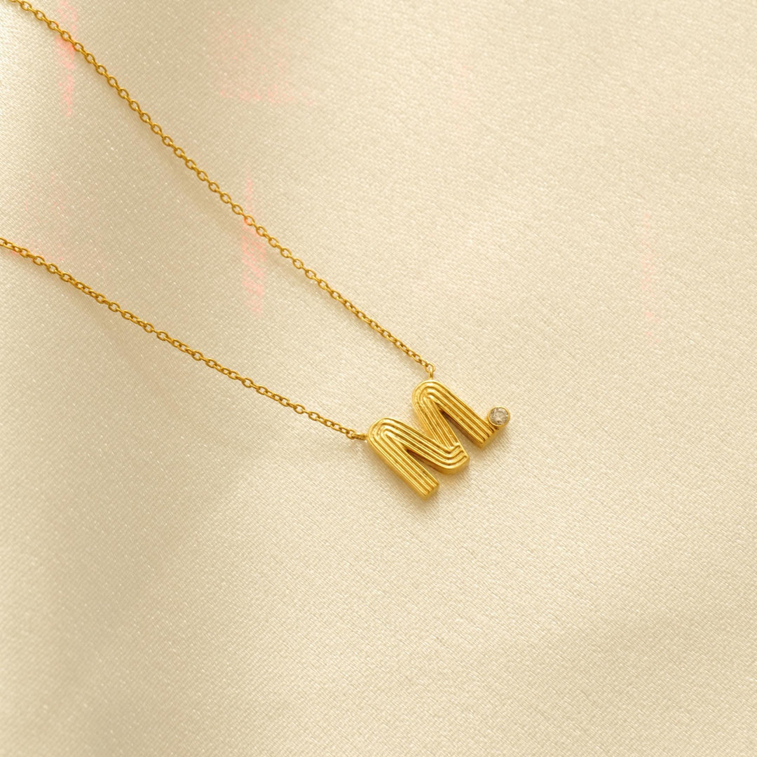 Personalized Initial Diamond Necklace, 14k Solid Gold, Natural Diamonds, Stacking Flute Letter Charm, Everyday Minimalist Custom Jewelry