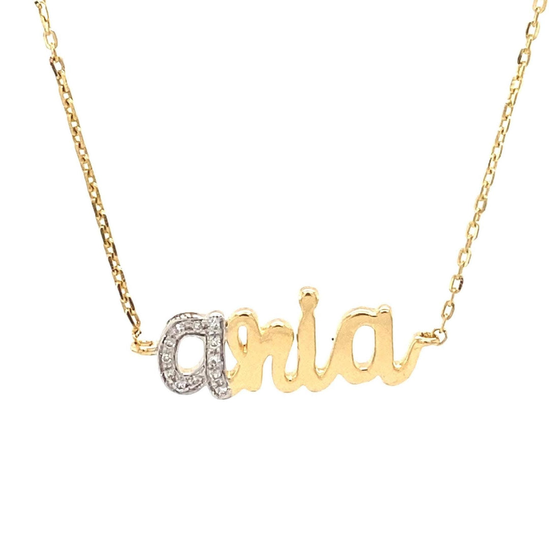 Personalized Name Diamond Necklace, 14k Solid Gold, Natural Diamonds, Custom Letter Jewelry, Minimalist Two Tone Necklace, Stacking Jewelry