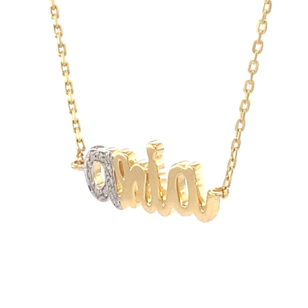 Personalized Name Diamond Necklace, 14k Solid Gold, Natural Diamonds, Custom Letter Jewelry, Minimalist Two Tone Necklace, Stacking Jewelry