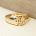 Load image into Gallery viewer, Personalized Medallion Initial Diamond Ring, 14k Solid Gold, Natural Diamonds, Flute Letter Ring, Custom Jewelry, Minimalist Signet Ring
