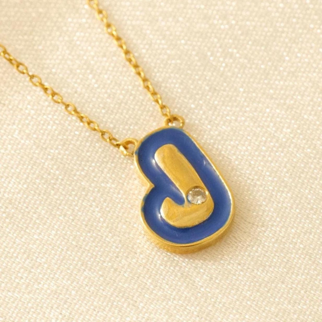 Personalized Initial Enamel Pendant Necklace, 14k Solid Gold, Natural Diamonds, Bubble Minimalist Letter, Custom Everyday Jewelry