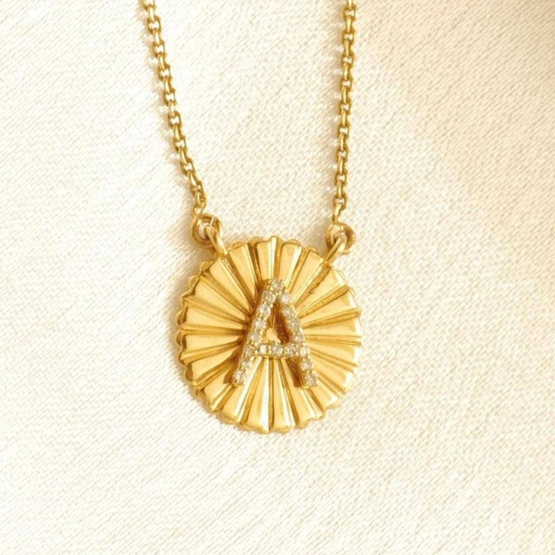 Personalized Medallion Initial Diamond Necklace, 14k Solid Gold, Natural Diamonds, Minimalist Custom Jewelry, Stacking Letter Charm Necklace