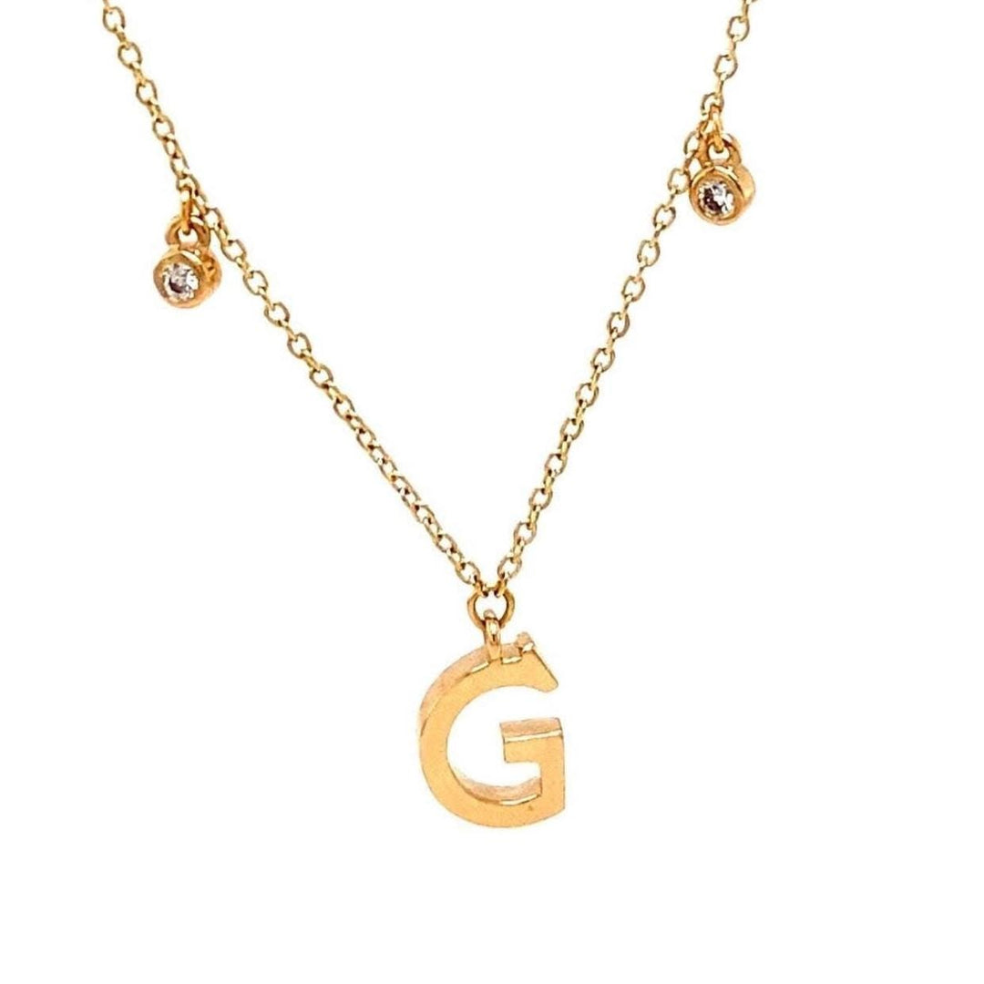 Personalized Initial Diamond Necklace, 14k Solid Gold, Natural Diamonds, Minimalist Custom Jewelry, Drop Letter Necklace, Stacking Jewelry