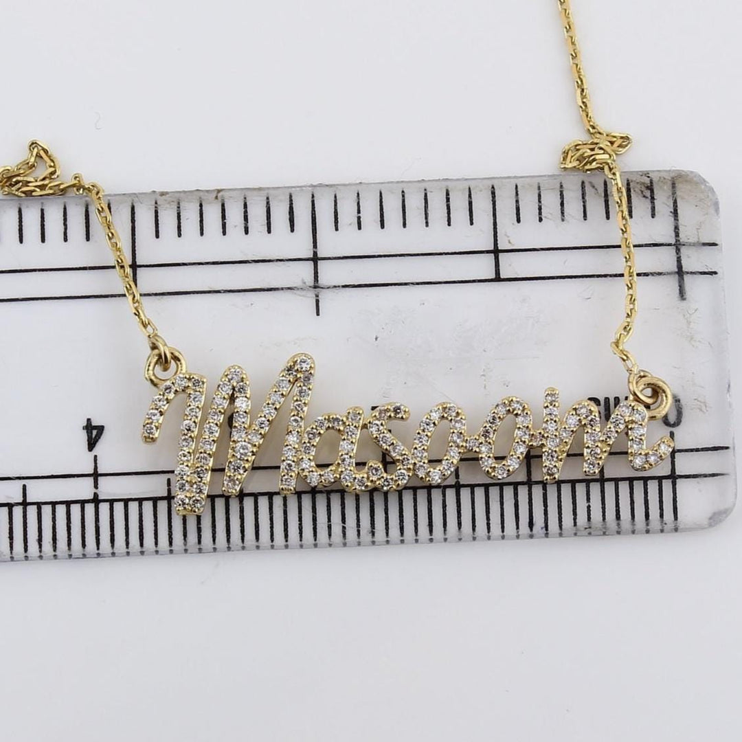 Name Letter Diamond Necklace, 14k Solid Gold, Natural Diamonds, Script Word Jewelry, Minimalistic Everyday Necklace, Stacking Jewelry