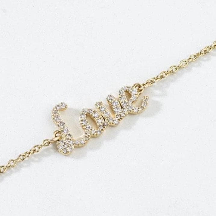 Love Chain Bracelet, 14k Gold, Natural Diamonds,  Inspirational Jewelry, , Handcrafted Jewelry Gift For Her