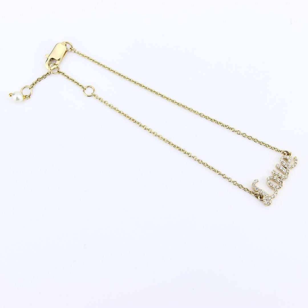 Love Chain Bracelet, 14k Gold, Natural Diamonds,  Inspirational Jewelry, , Handcrafted Jewelry Gift For Her