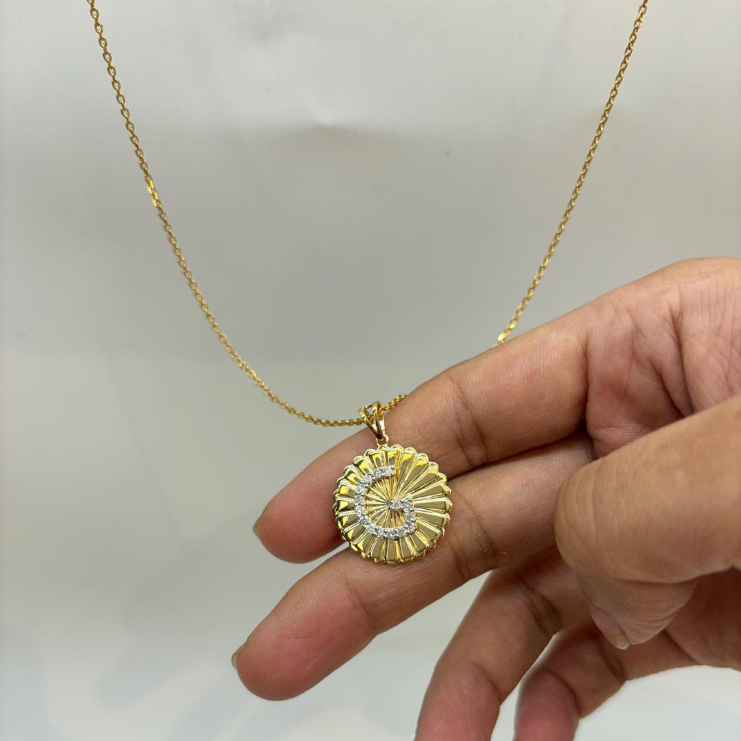 Personalized Initial Medallion Diamond Necklace, 14k Solid Gold, Natural Diamonds, Custom Letter Jewelry, Minimalist Sunburst Necklace