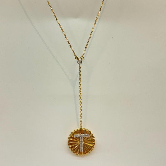 Personalized Initial Lariat Diamond Necklace, 14k Solid Gold, Natural Diamonds, Custom Minimalist Jewelry, Stacking Disc Letter Necklace