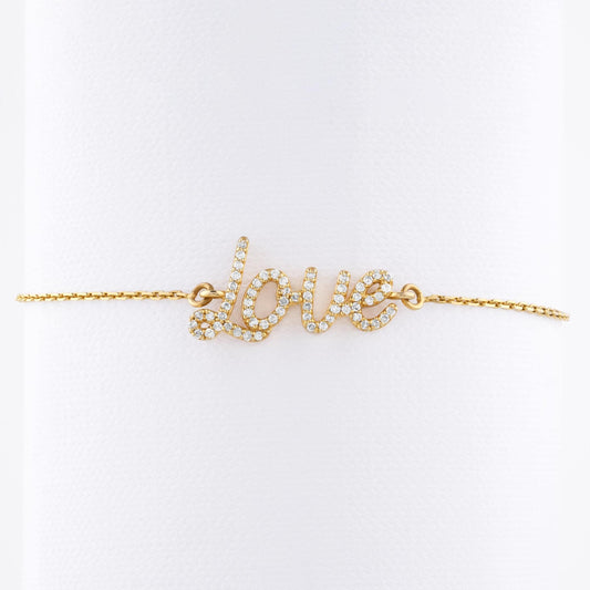 Love Chain Diamond Bracelet, 14k Solid Gold, Natural Diamonds, Inspirational Name Jewelry, Handcrafted Everyday Wear, Minimal Word Bracelet