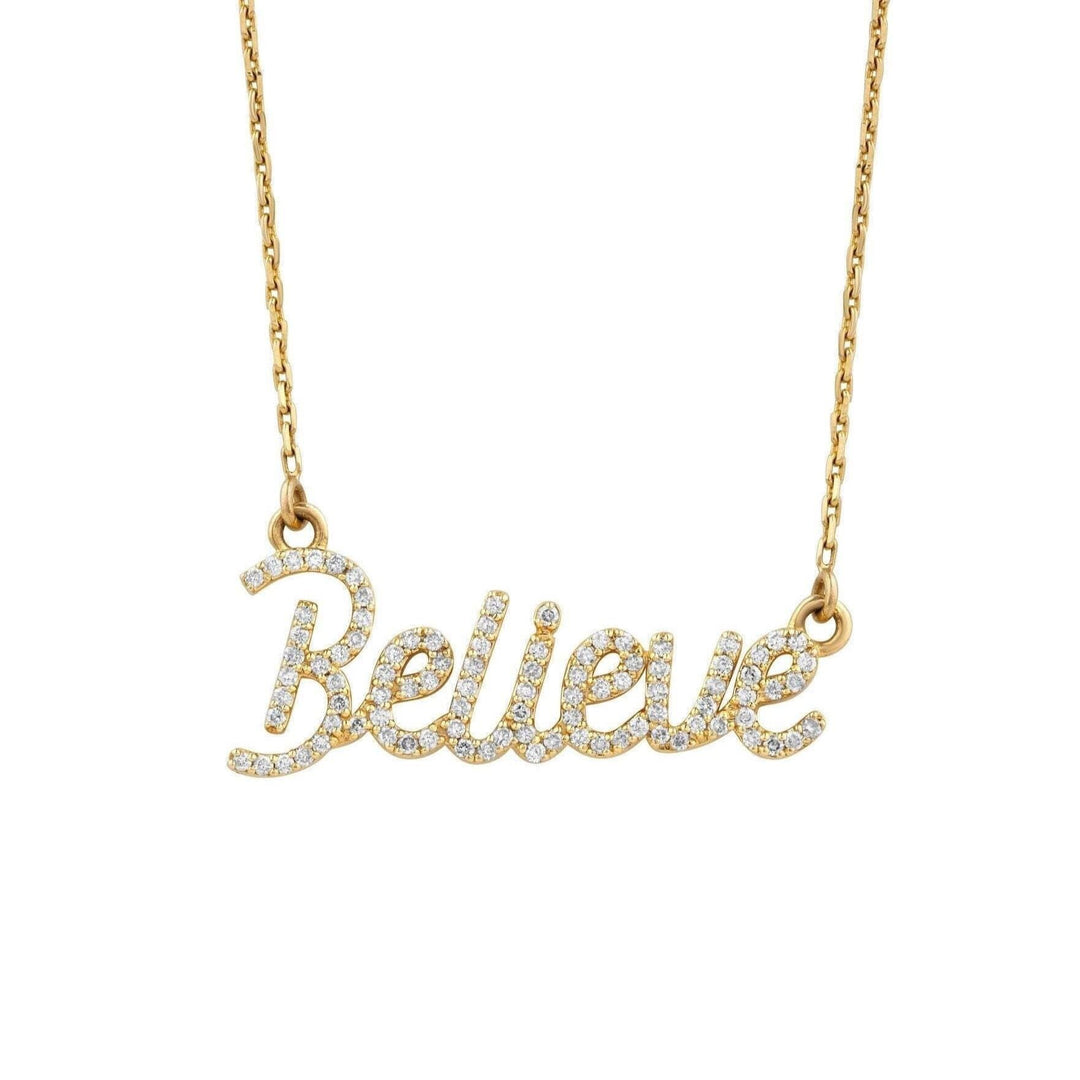 Believe Diamond Necklace, 14k Solid Gold, Natural Diamonds, Handcrafted Word Jewelry, Script Letter Necklace, Minimalistic Everyday Necklace