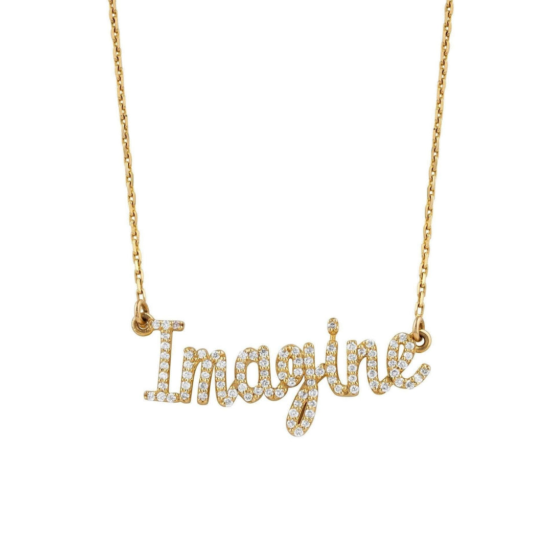 Imagine Diamond Necklace, 14k Solid Gold, Natural Diamonds, Script Word Necklace, Inspirational Jewelry, Handcrafted Minimalistic Jewelry