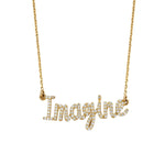 Load image into Gallery viewer, Imagine Diamond Necklace, 14k Solid Gold, Natural Diamonds, Script Word Necklace, Inspirational Jewelry, Handcrafted Minimalistic Jewelry
