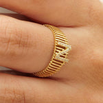 Load image into Gallery viewer, Personalized Initial Letter Diamond Ring, 14k Solid Gold, Natural Diamonds, Lined Cage Bar Band, Custom Jewelry, Minimalist Stackable Band
