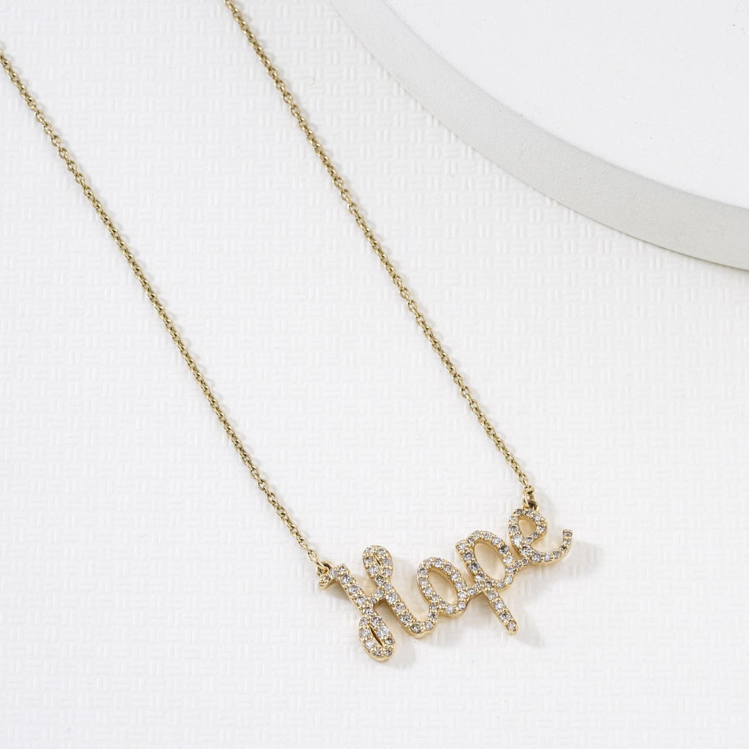 Hope Word Diamond Pendant Necklace, 14k Solid Gold, Natural Diamonds, Script Letter Affirmation Chain  Necklace, Stackable Everyday Jewelry